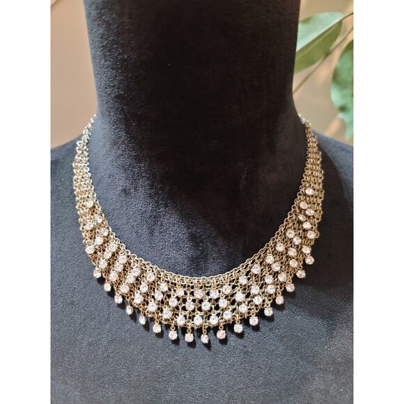 Women's Elegant Gold Tone Crystal Necklace With Lobster Clasp Sparkling Design - Picture 1 of 6